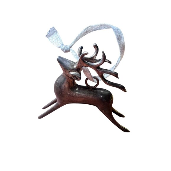 Vintage Silver Plated Christmas Tree Reindeer Ornament Holiday Decor - Picture 1 of 4